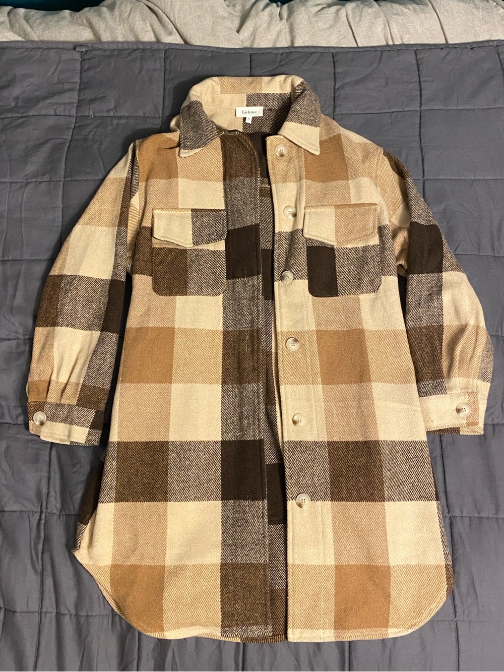 bohme Cream Tan Brown Plaid Utility Jacket